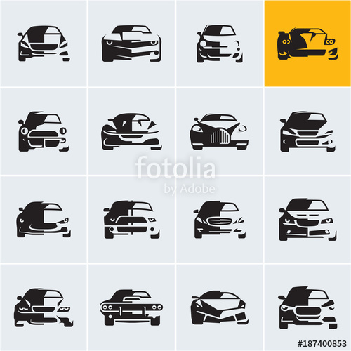 500x500 Car Icons, Graphic Vector Car Silhouettes, Car Front View, Car