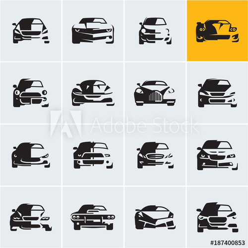 500x500 Car Icons, Graphic Vector Car Silhouettes, Car Front View, Car