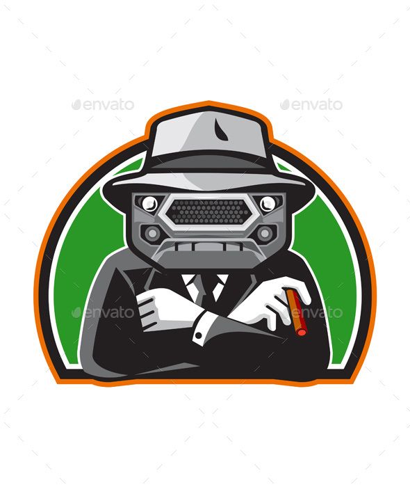 590x700 Illustration Of An Angry Mobster With Car Grille Grill Face
