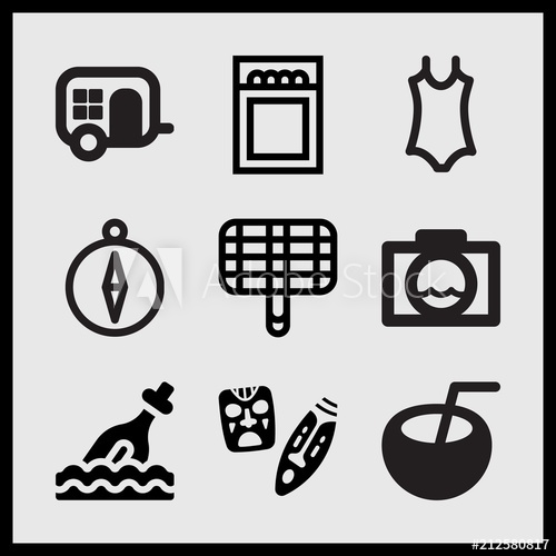 500x500 Simple Set Of Summer Related Match, Grill, Bottle And Car Wagon