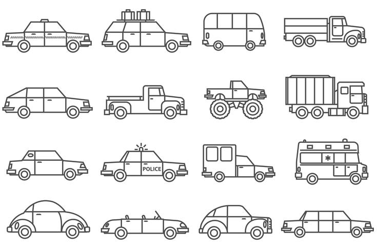 735x490 Cars Line Icons Set