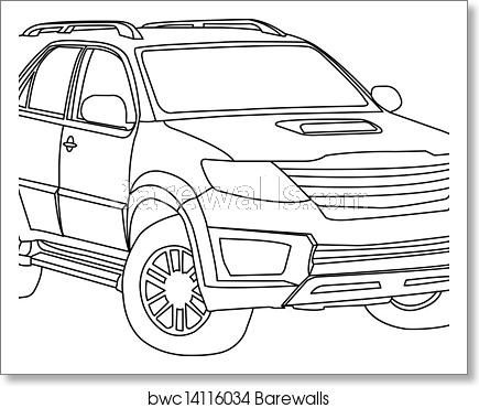 435x370 Suv Car Outline Vector, Art Print Barewalls Posters Prints