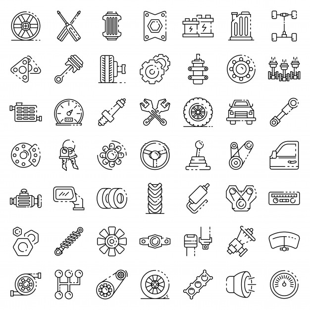 626x626 Car Parts Icons Set, Outline Style Vector Premium Download