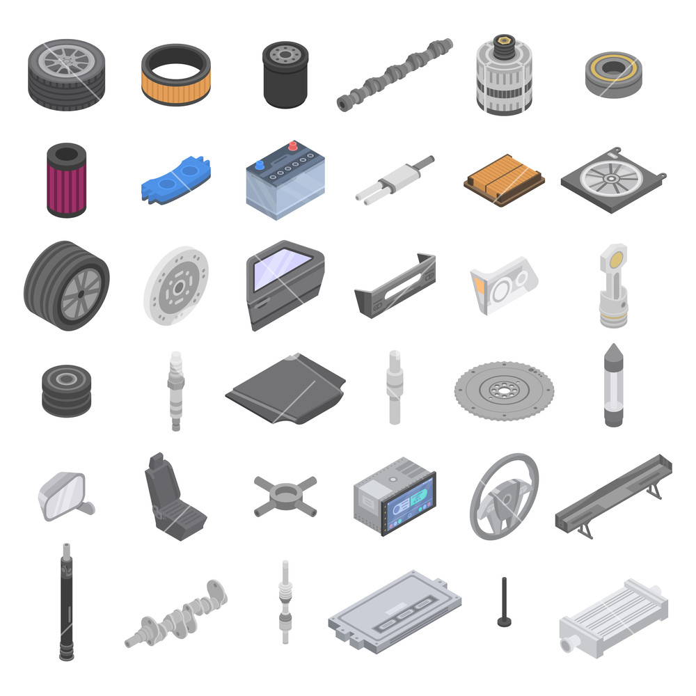 1000x1000 Car Parts Icons Set Isometric Set Of Car Parts Vector Icons