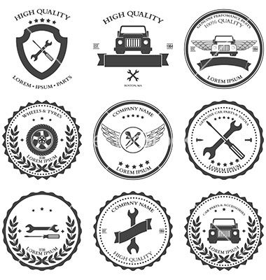380x400 Car Service Auto Parts And Tools Icons Vector Logo Labels