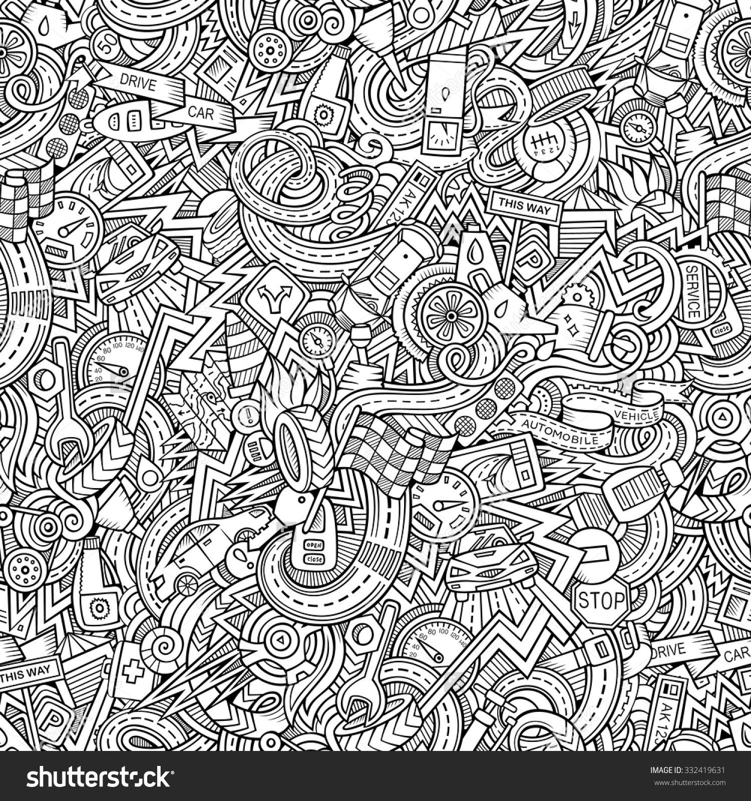 1500x1600 Cartoon Hand Drawn Doodles On The Subject Of Car Style Theme