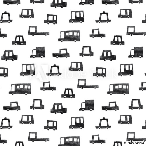 500x500 Hand Drawn Vector Illustration Of Black Car Pattern On White
