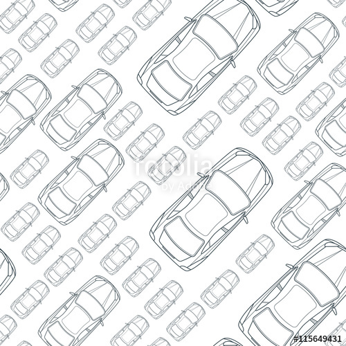 500x500 Vector Seamless Monochrome Pattern With Outline Cars Top View