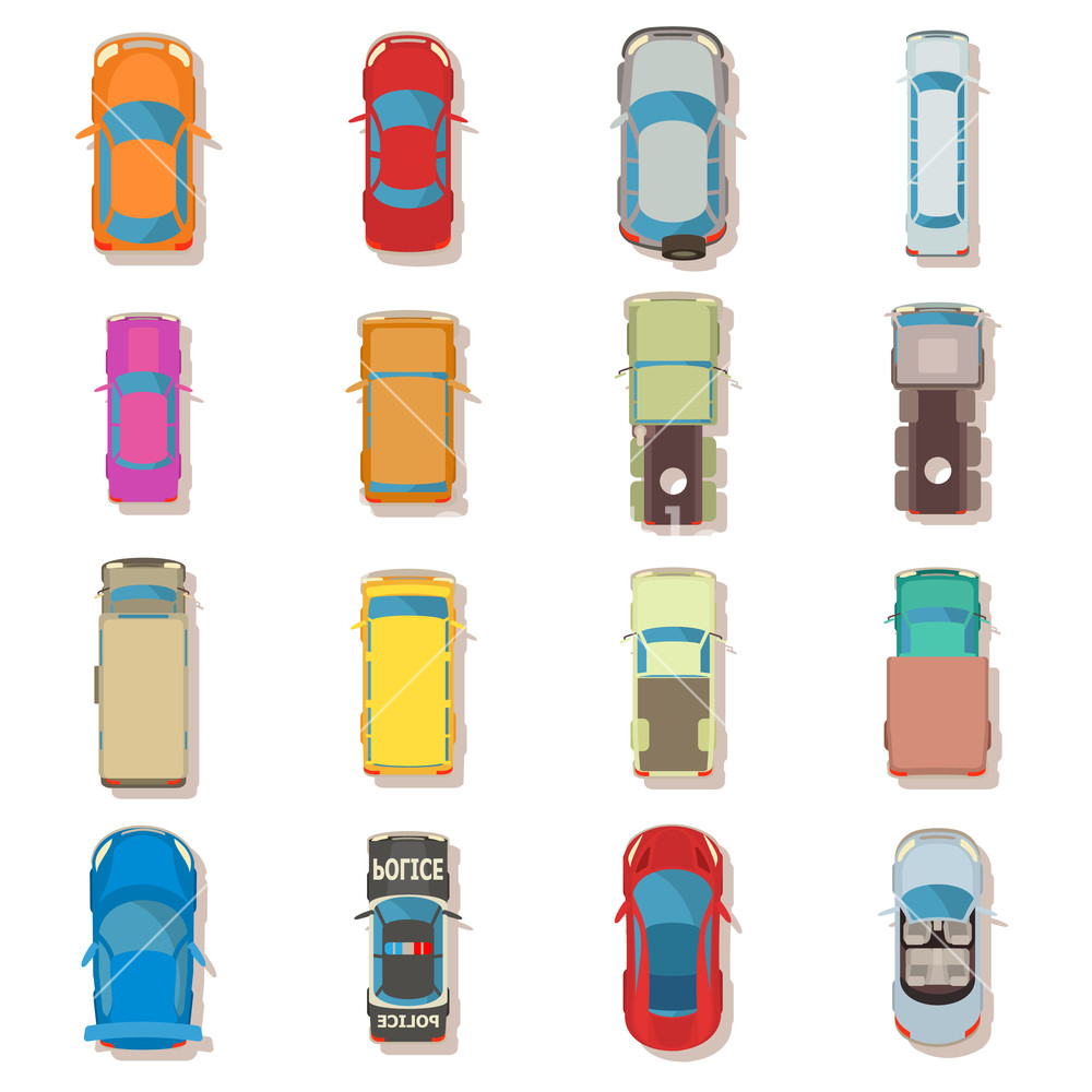 1000x1000 Car Top View Above Over Icons Set Flat Illustration Of Car Top