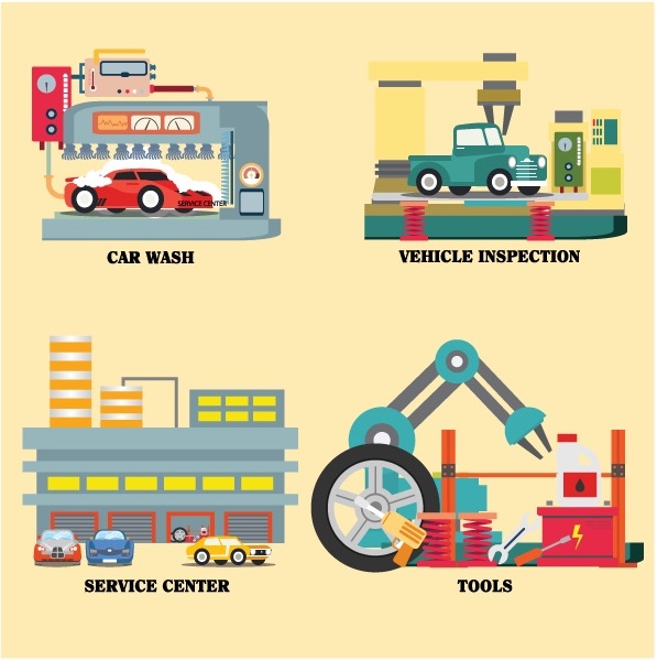 597x599 Car Services Vector Illustration In Colored Flat Style Free Vector