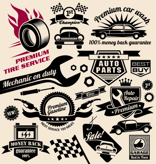 500x526 Different Car Service Labels Vector Free Download