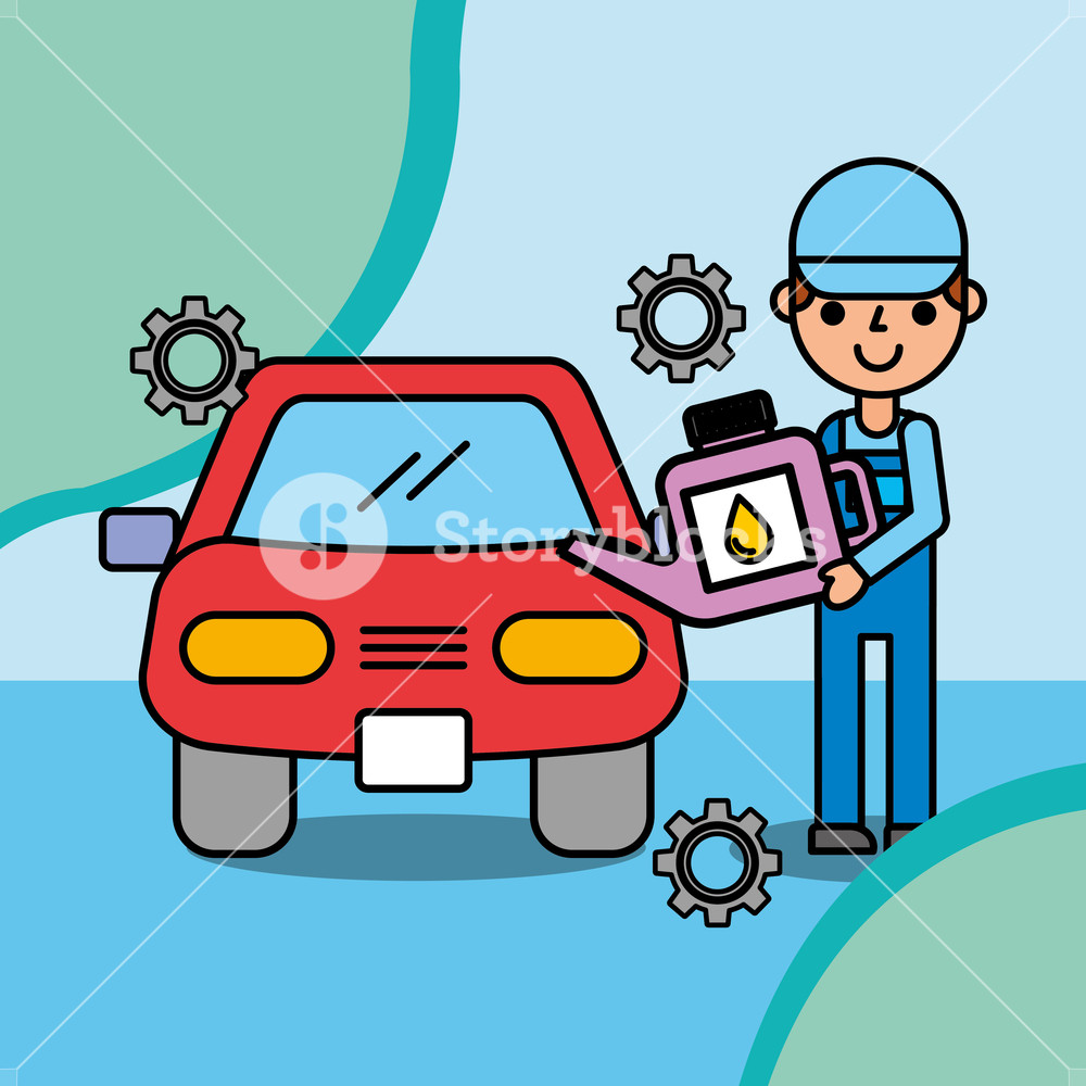 1000x1000 Mechanic Boy Holding Oil Canister Car Service Vector Illustration
