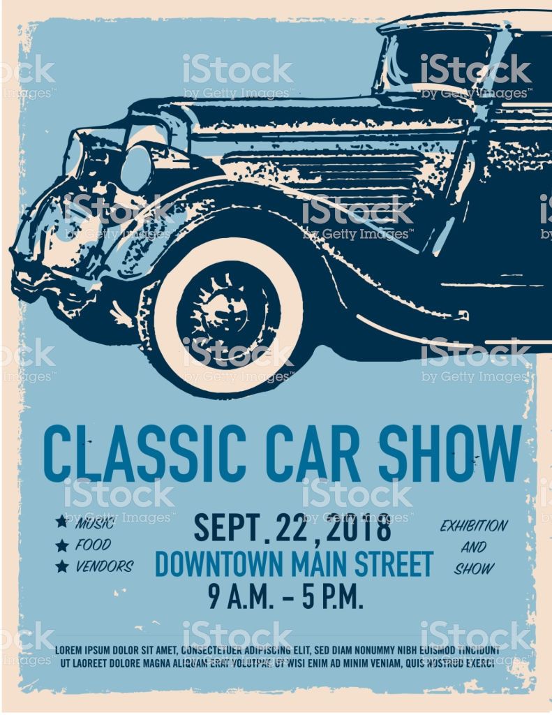 791x1024 Vector Illustration Of A Classic Car Show And Exhibition