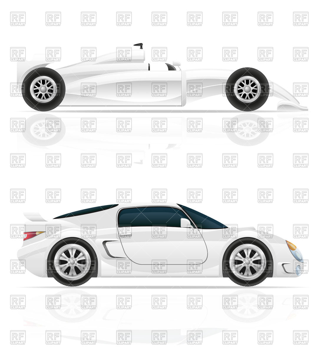 White Sport Bolide And Racecar, Side View Vector Image 1086x1200 White Sport Bolide And Racecar, Side View Vector Image