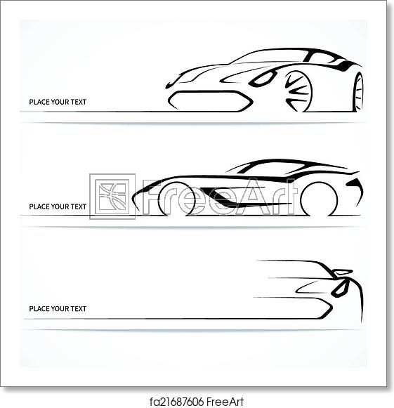 561x581 Free Art Print Of Set Of Abstract Linear Car Silhouettes Set