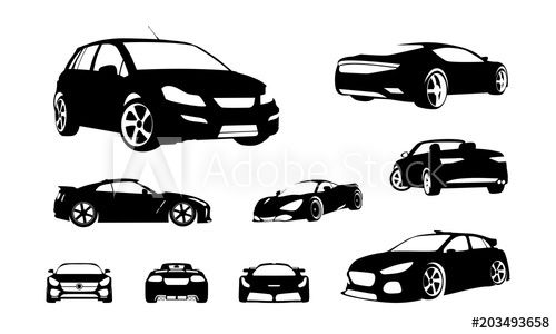 500x300 Set Of Car Silhouette Vector, Sport Car Silhouette Vector