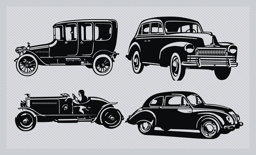 850x515 Vintage Car Silhouette Pack Vector Art Graphics