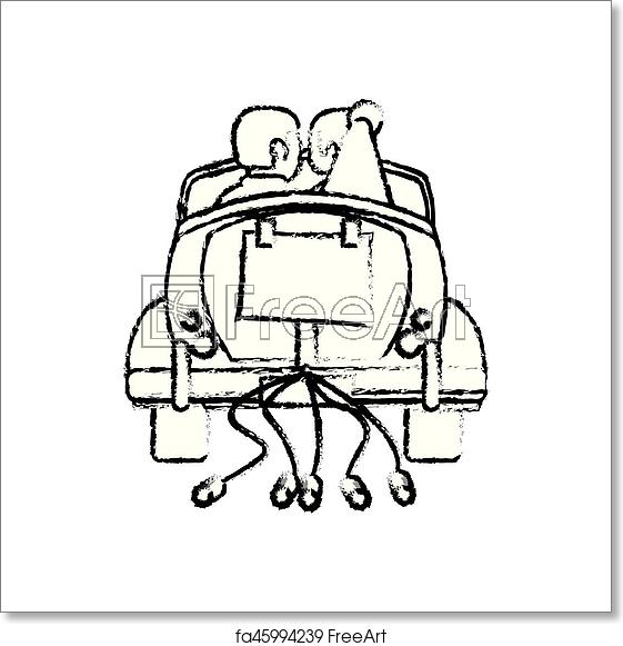 561x581 Free Art Print Of Couple Just Married Car Sketch Couple Just