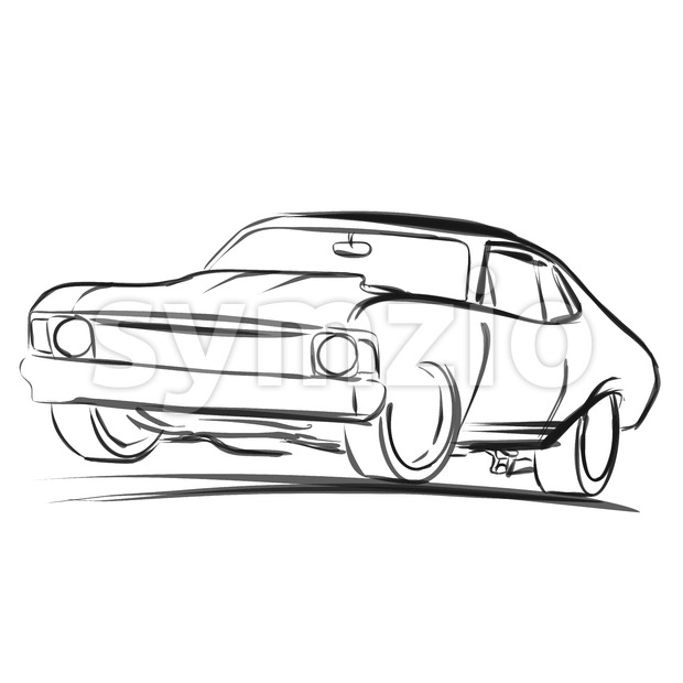 620x620 Old Muscle Car Outline Sketch Vector Illustration