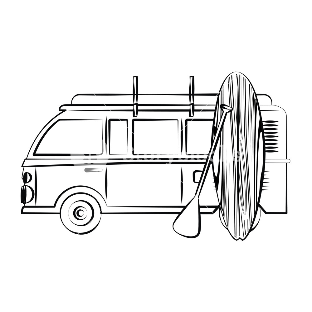 1000x1000 Summer Beach Vintage Car With Surf Table Cartoons Sketch Vector