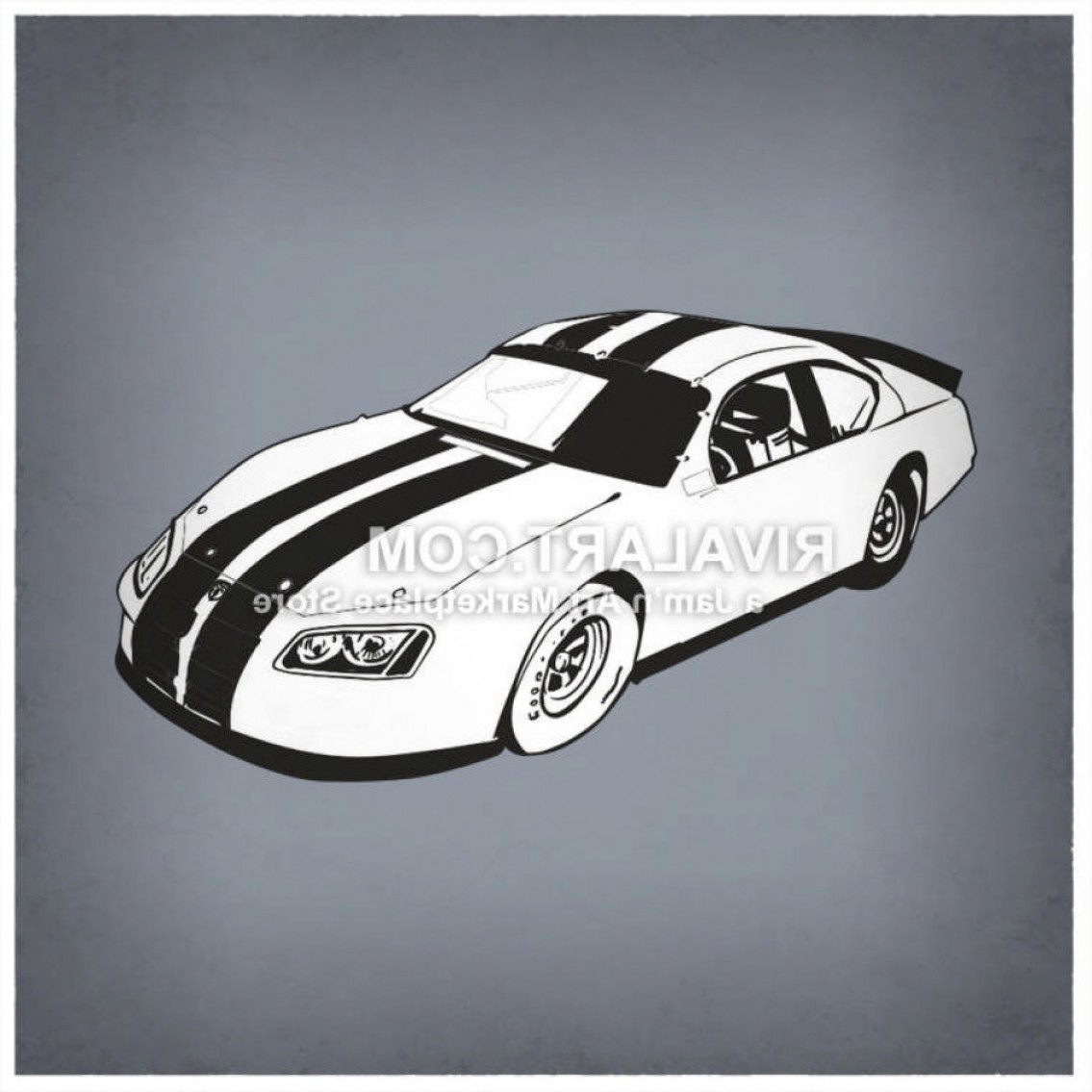 1135x1135 Vector Clipart Of Black White Race Car Racing Stripes Graphic