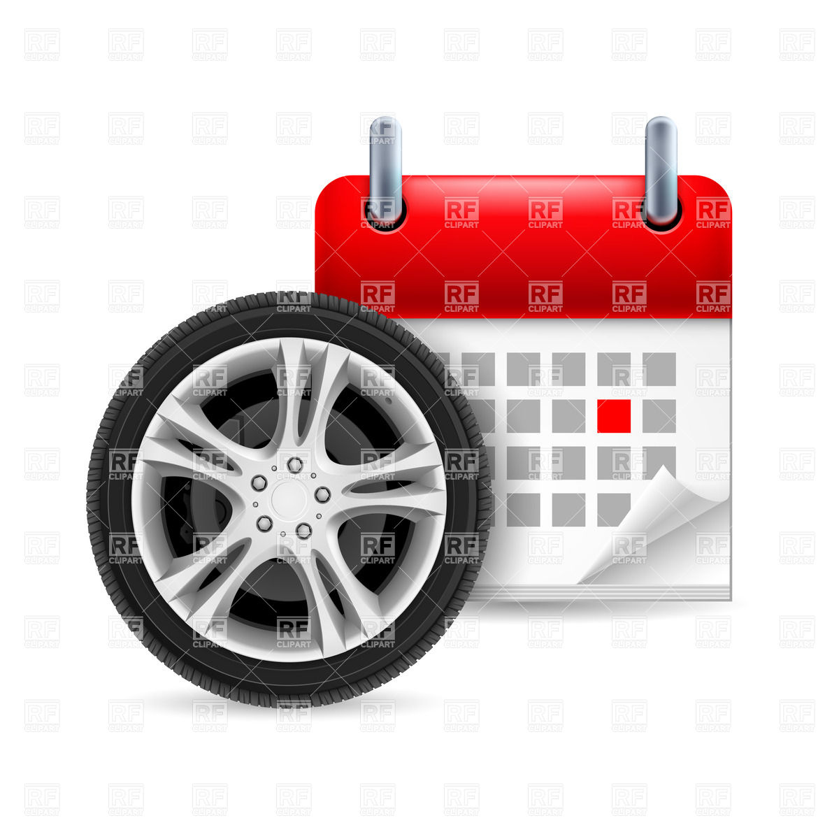 1200x1200 Icon Of Car Tire And Calendar With Marked Day Vector Image