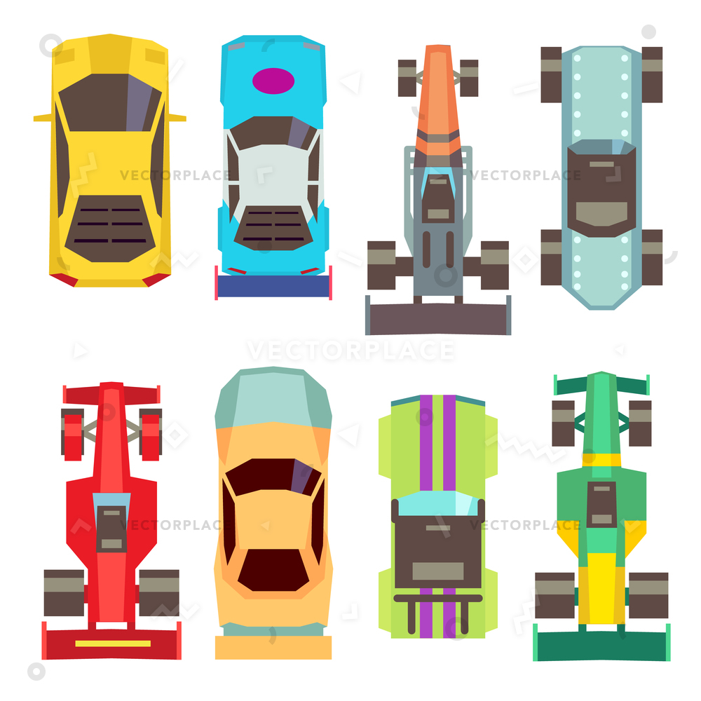 Sport Race Cars Top View Flat Vector Illustration 1000x1000 Sport Race Cars Top View Flat Vector Illustration