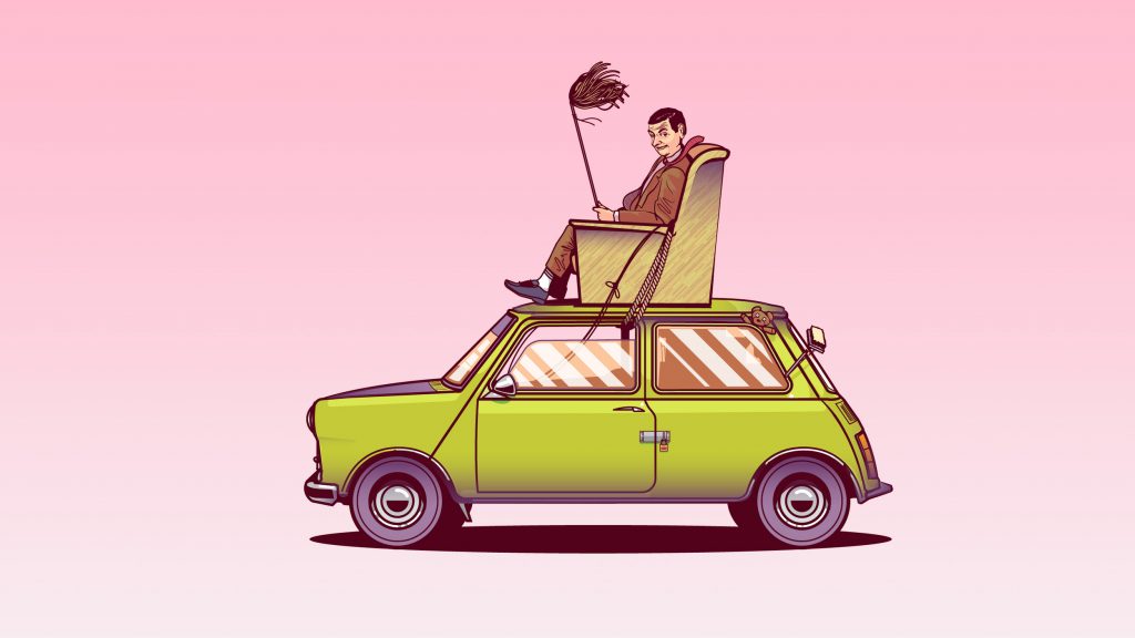 1024x576 Mr Bean Sitting On Top Of His Car Vector Art Wallpaper