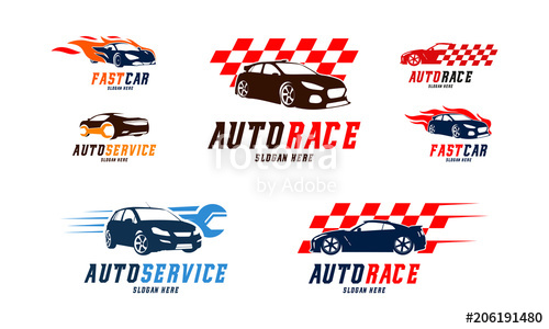 500x300 Set Of Racing Car Logo Vector, Fast Car Flame Logo, Automotive