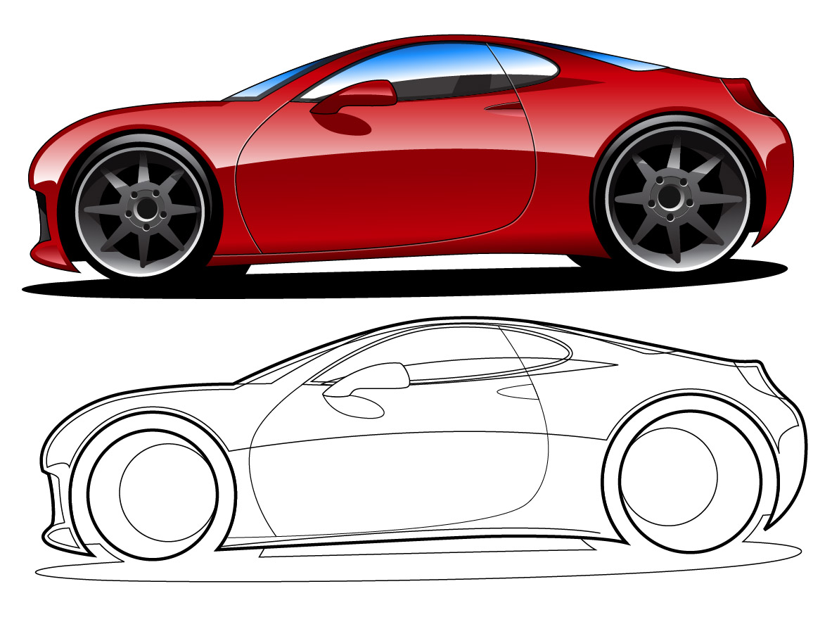 Red Vector Car Illustrations With Outline 1183x894 Red Vector Car Illustrations With Outline