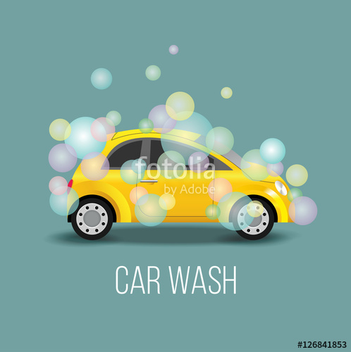 498x500 Car Wash Vector Illustration The Yellow Car In Multi Colored Soap