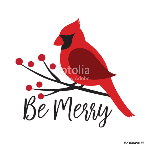 500x500 Red Cardinal Bird On A Winterberry Branch Vector Illustration