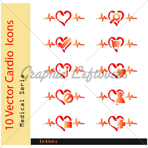 500x500 Vector Cardio Icons Emblem Medical Buttons Set With Heart Gl