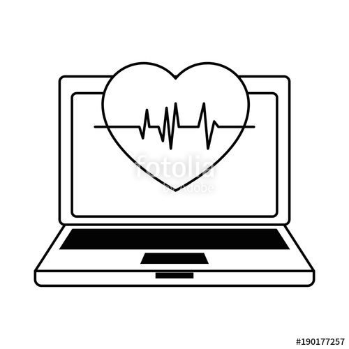 500x500 Laptop Computer With Heart Cardio Vector Illustration Design