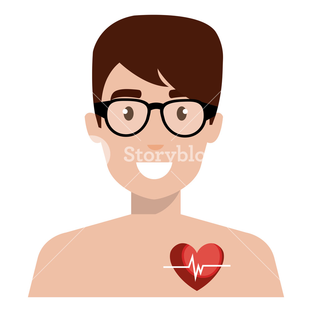 1000x1000 Medical Patient Shirtless With Heart Cardio Vector Illustration