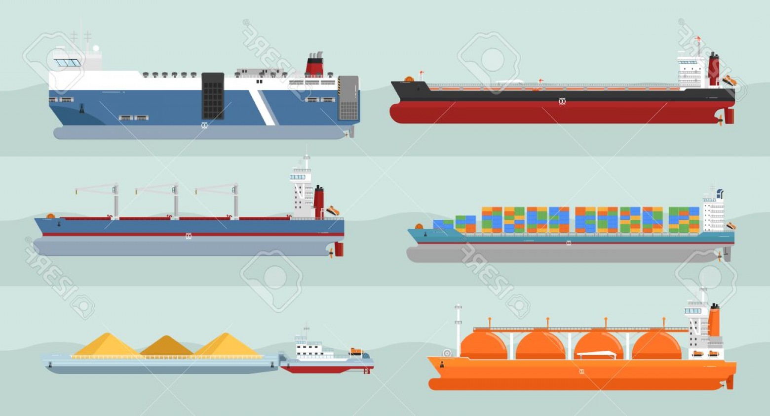 1560x842 Photostock Vector Set Of Cargo Ships Vectors Flat Design Ferry