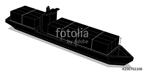 500x250 Silhouette Of A Cargo Ship Vector Drawing Stock Image