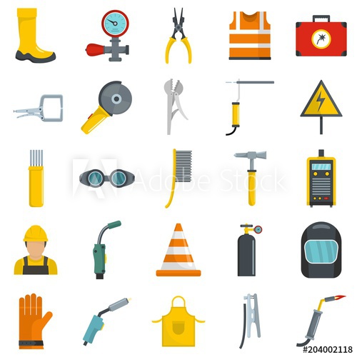 500x500 Welder Equipment Icons Set Flat Illustration Of Welder