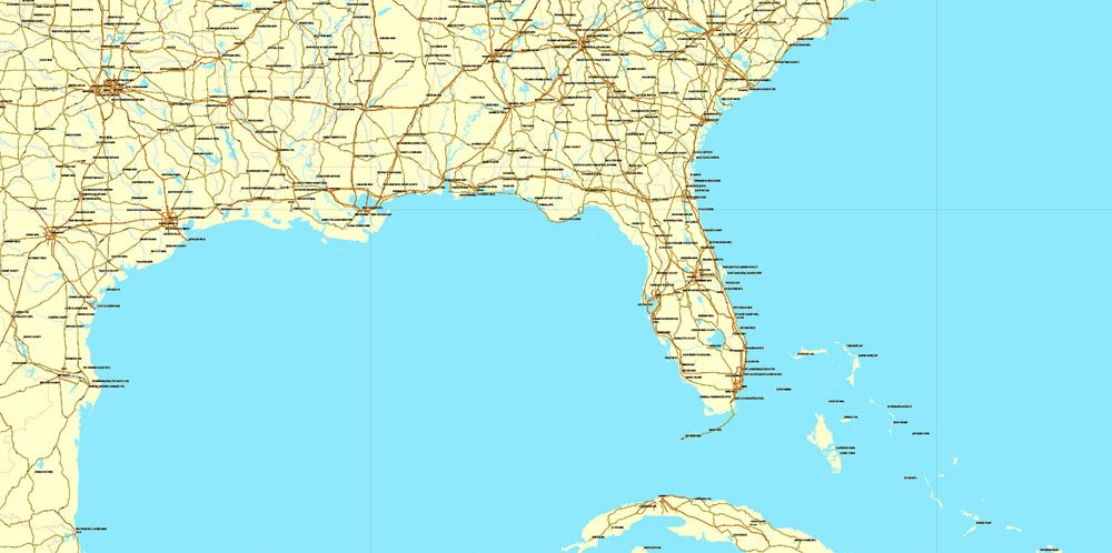Us South East Region Map Vector, Central America Caribbean 1000x498 Us South East Region Map Vector, Central America Caribbean