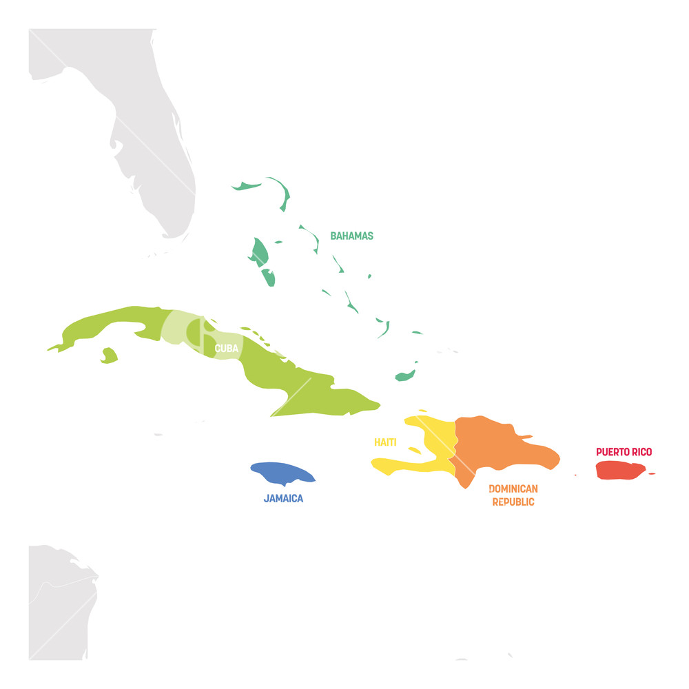 Caribbean Region Colorful Map Of Countries In Caribbean Sea 1000x1000 Caribbean Region Colorful Map Of Countries In Caribbean Sea