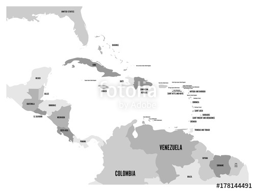 Central America And Caribbean States Political Map In Four Shades 500x375 Central America And Caribbean States Political Map In Four Shades