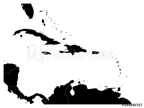 Map Of Caribbean Region And Central America Black Land Silhouette 500x375 Map Of Caribbean Region And Central America Black Land Silhouette
