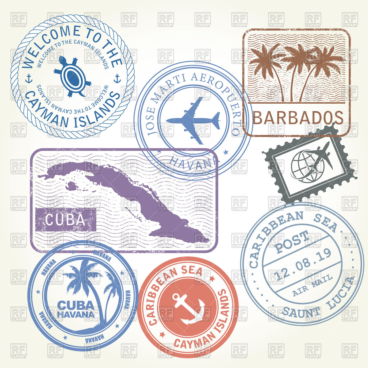 Travel Stamps Set Caribbean Sea Theme Vector Image Of Signs 1200x1200 Travel Stamps Set Caribbean Sea Theme Vector Image Of Signs