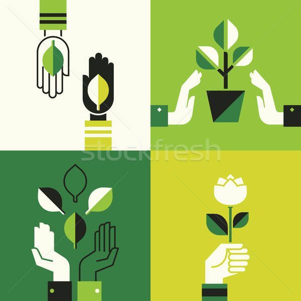 600x600 Caring Hands Holding Leaves Vector Illustration Elena Andreeva