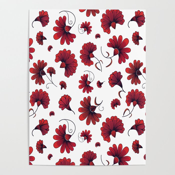 700x700 Red Carnation Vector Pattern Flower Poster