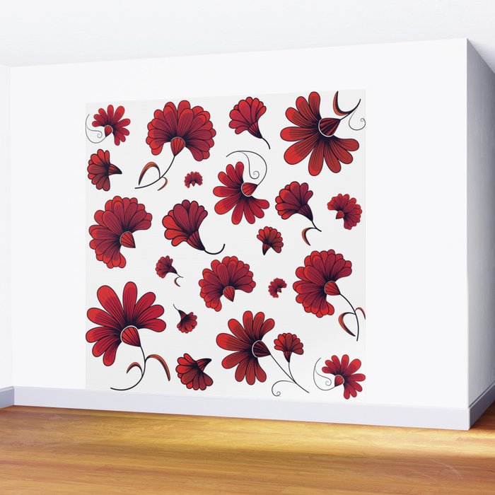 700x700 Red Carnation Vector Pattern Flower Wall Mural
