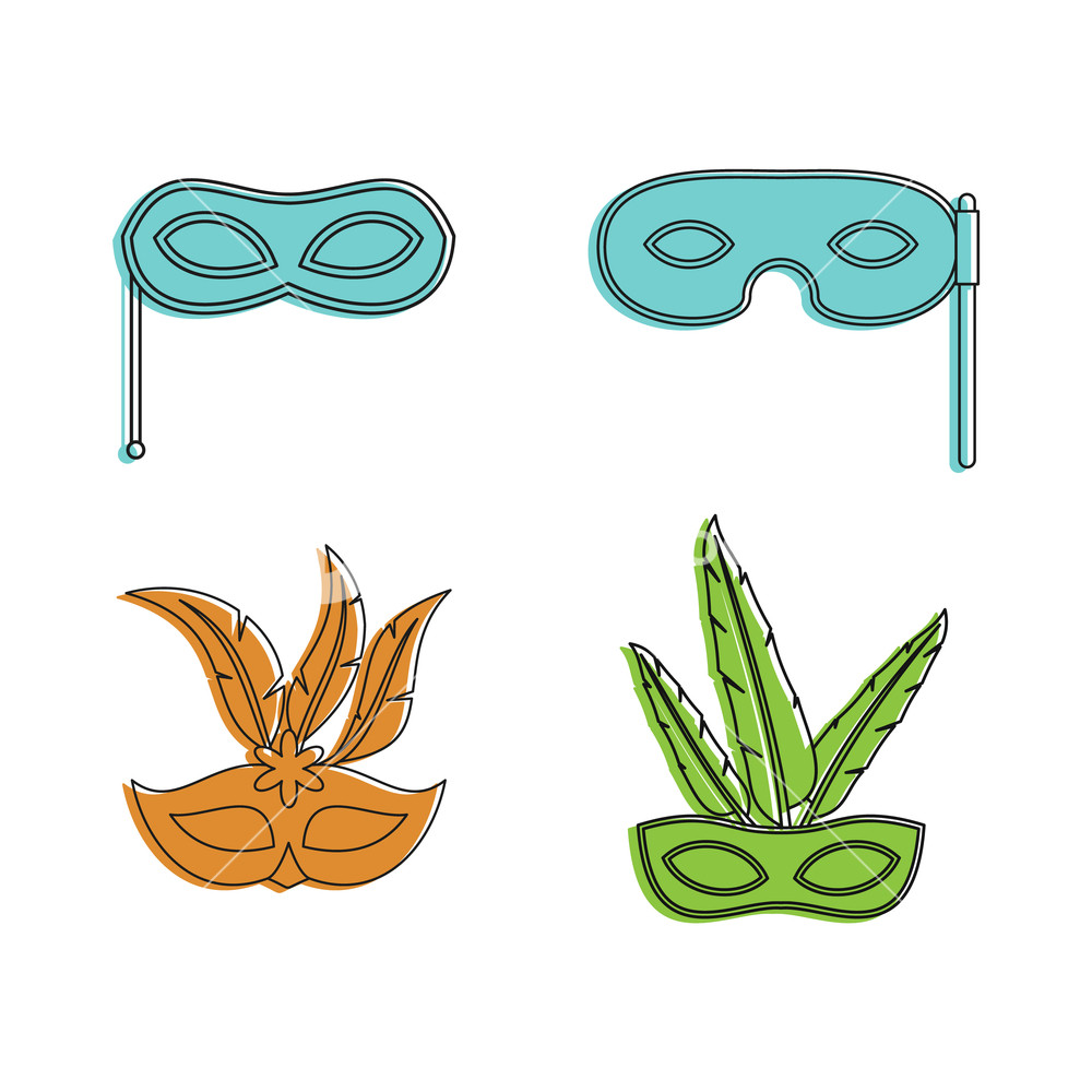 1000x1000 Carnaval Mask Icon Set Color Outline Set Of Carnaval Mask Vector