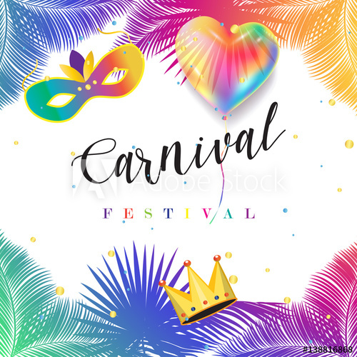 500x500 Carnival Festival Poster Vector Venetian Carnival Mask, Balloon