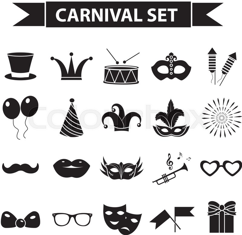 800x776 Carnival Icon Set, Black Silhouette Stock Vector Colourbox