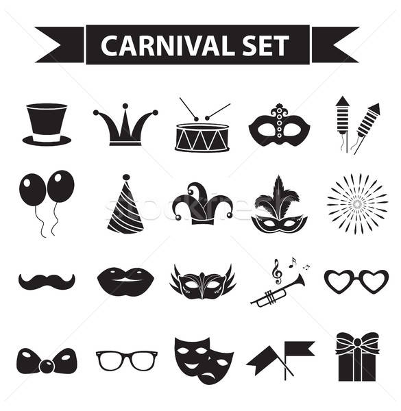 585x600 Carnival Icon Set, Black Silhouette Style Party, Masquerade